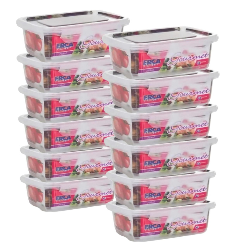 Kit 12 Marmitas Fitness 750ml Para Freezer E Microondas Potes Plásticos com Trava
