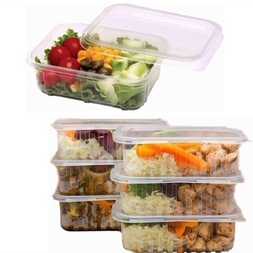 24 Un Pote Descartável Retangular Tampa 750 ml Freezer Microondas Salada Marmita Congelados Fitness